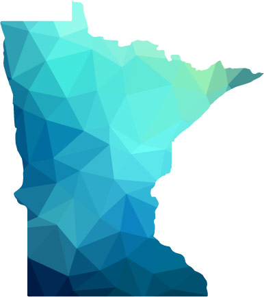 Shape of Minnesota colored in with an abstract pattern of blues and greens
